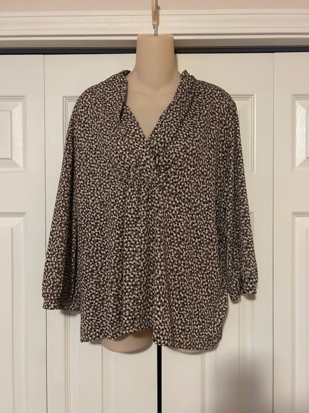 Covington Brown Multi-Print V-Neck Long-Sleeve Blouse